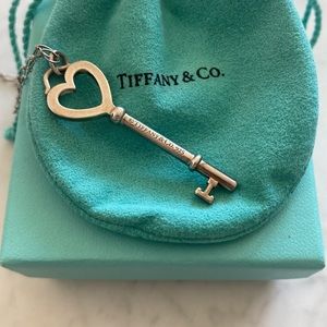 Tiffany & Co. Sterling Silver Large Open Heart Key Pendant and Chain